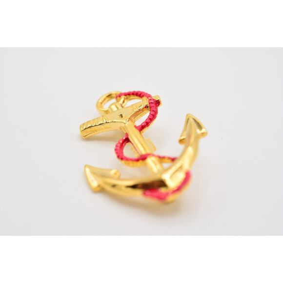 Vintage Pin Brooch Anchor Sailor Nautical Red Enamel Gold Tone 1980s NOS BinA5 - Picture 10 of 12
